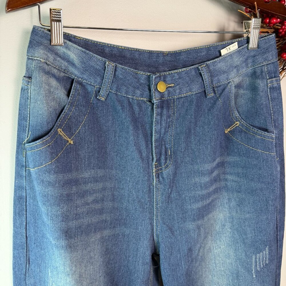 65.Tahari Tunnel Neck Sweater XL - Staight Leg Jean XL Outfit SET Red Denim Blue - Picture 3 of 15